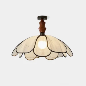 Swanpetal semi-flush petal ceiling light fixture with clear ribbed glass and black trim, modern design studio product photography