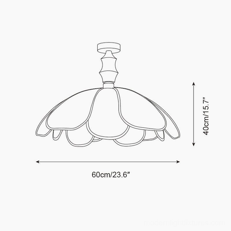 Swanpetal petal fixture technical design drawing, orthographic view showing 60cm diameter large size