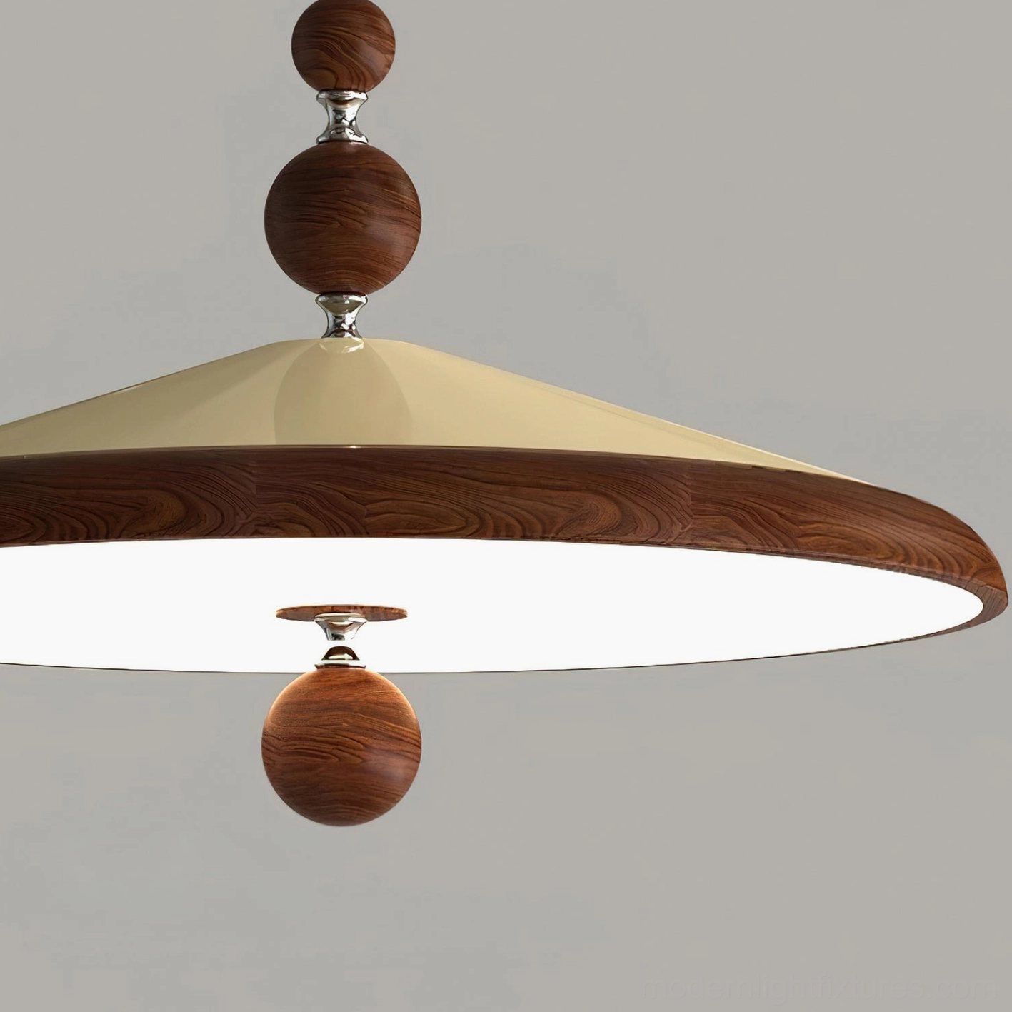 Contemporary swing arm pendant lamp detail view highlighting metal frame construction, acrylic shade diffuser, and finish quality