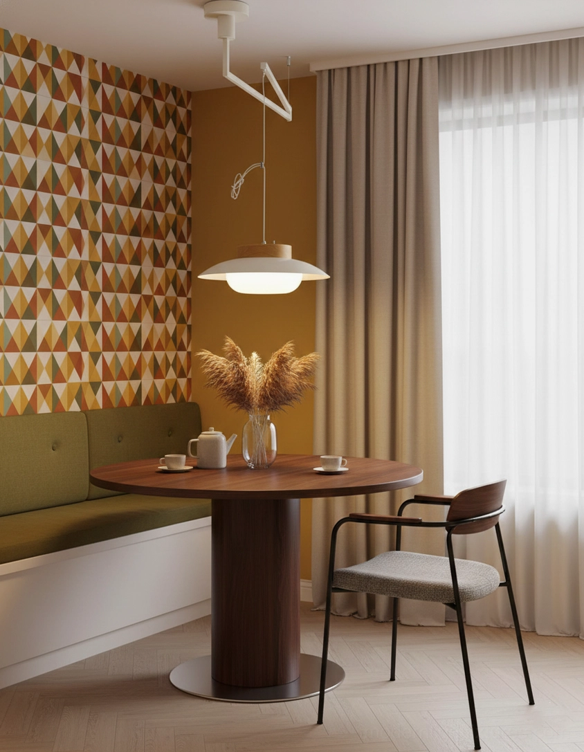 Modern swing arm pendant lamp with adjustable articulation showing full range of motion and positioning