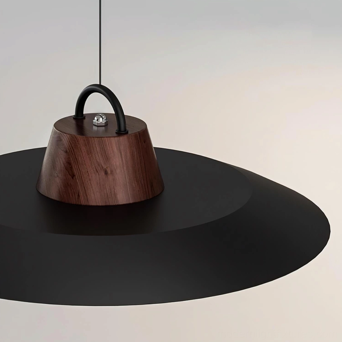 Swing arm pendant light showing integrated LED warm white 3000K illumination performance