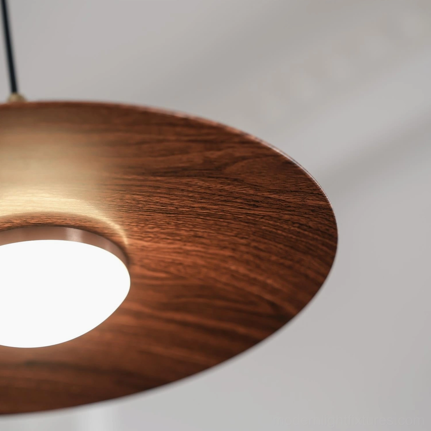 Swing arm pendant light alternative angle view showing 3000K warm white LED illumination