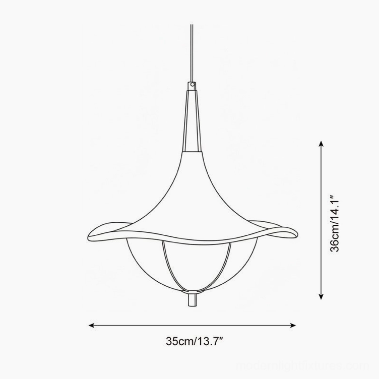 Technical schematic of Sylva Drift pendant light showing dimensions 35cm diameter by 36cm height