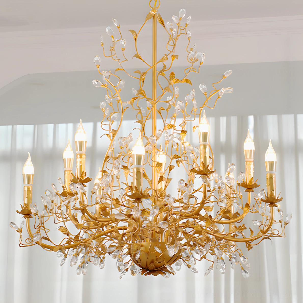 Sylvarose copper chandelier 10-head configuration with warm metallic finish and crystal details