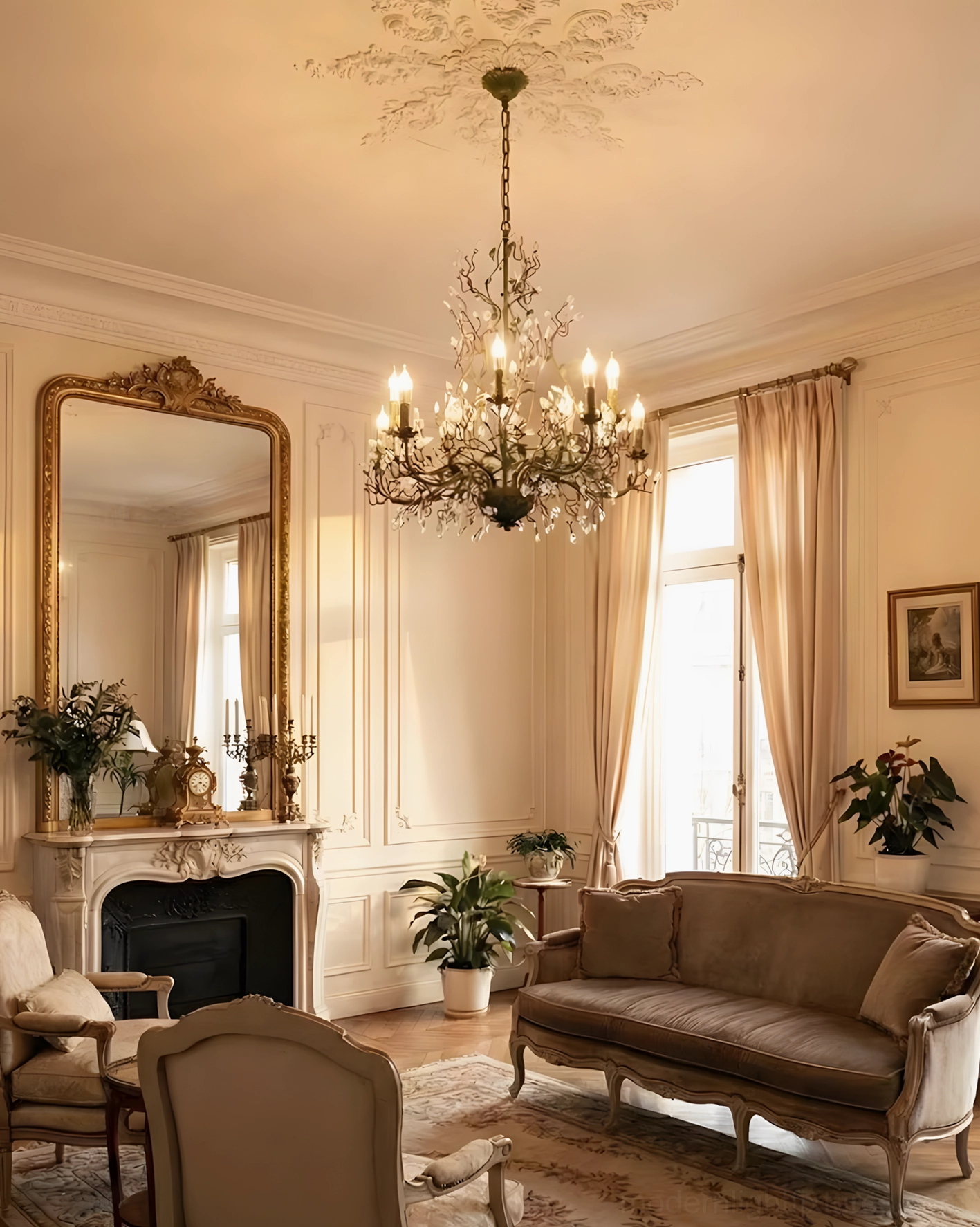 Sylvarose hand-finished metal chandelier with clear crystal buds and organic vine silhouette design