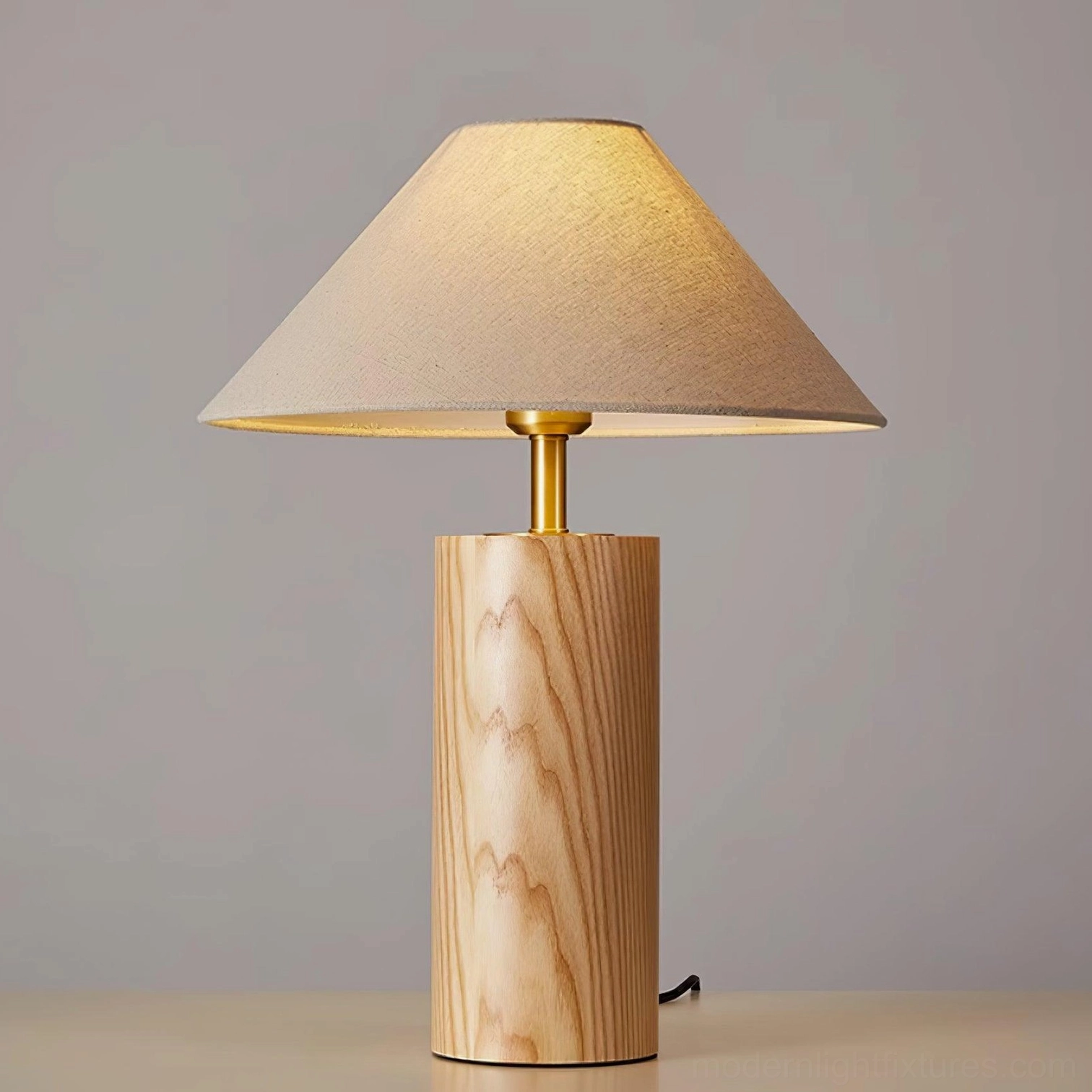 Modern table lamp base variant with dimensional form in wood and brass construction