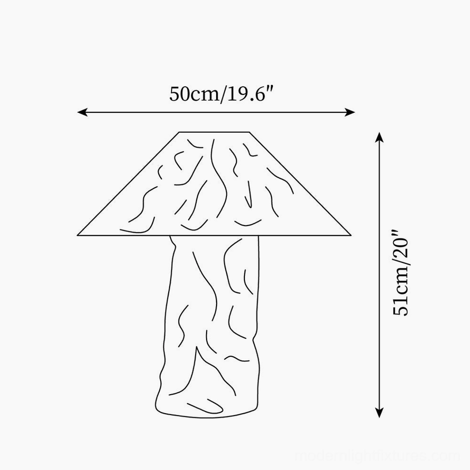 Technical dimension diagram of artisan paper table lamp showing 50cm and 75cm size options