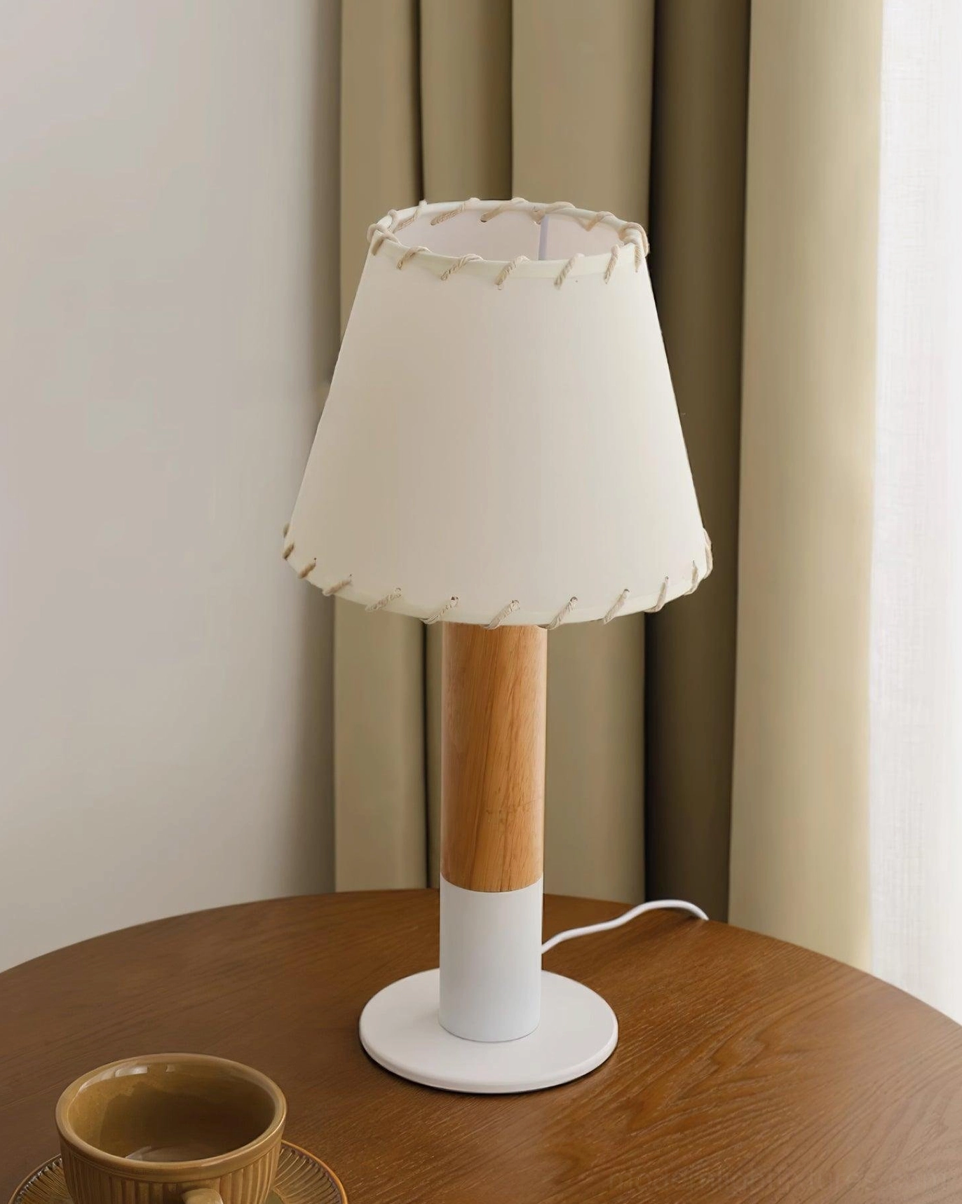 Rustic wood table lamp showing dimmer compatibility and energy-efficient LED bulb compatibility