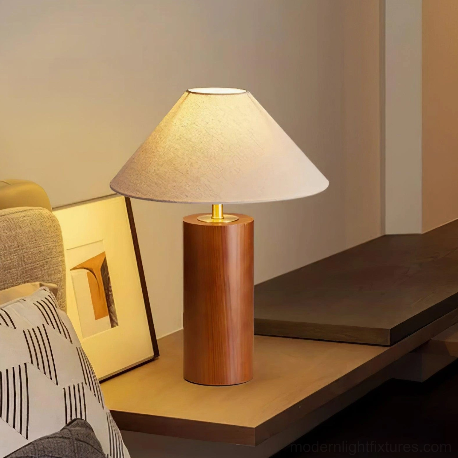 Modern table lamp providing ambient lighting on hall console table in entryway display