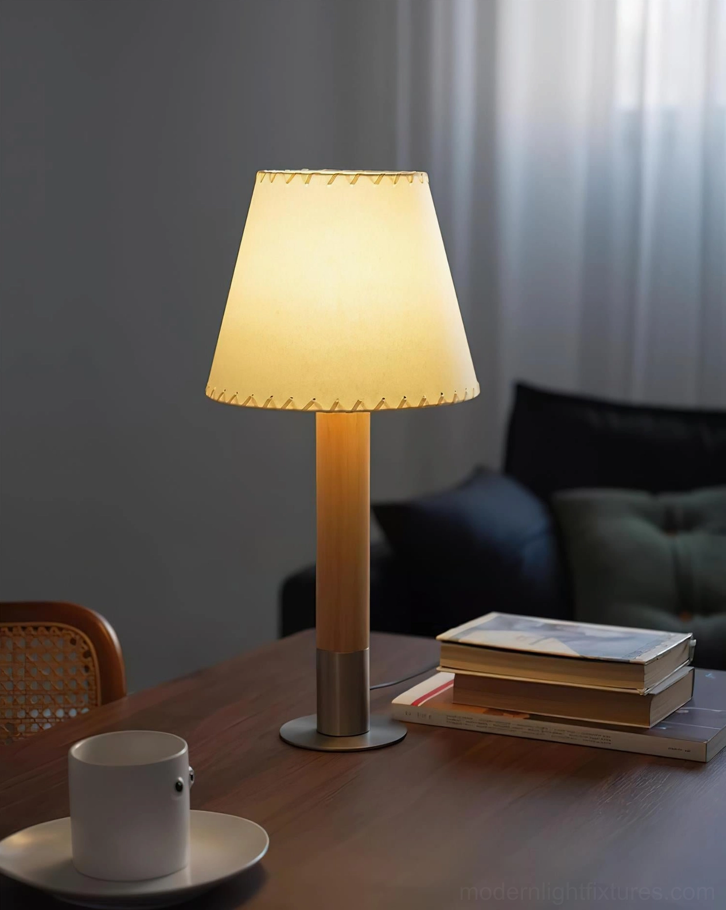 Small and medium size minimalist table lamps comparison side by side styling