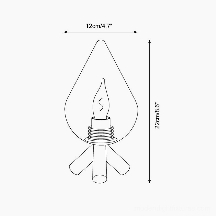 Contemporary table lamp technical orthographic drawing with dimension labels showing 12cm diameter and 22cm height specifications