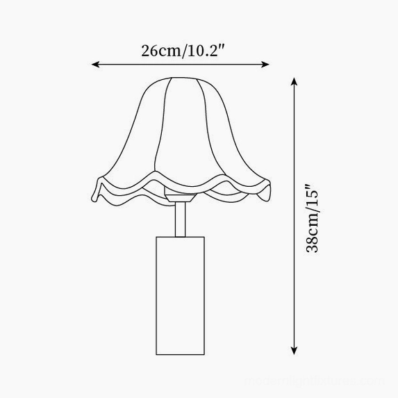 Table lamp product schematic with technical dimensions 26cm diameter and 38cm height orthographic line drawing