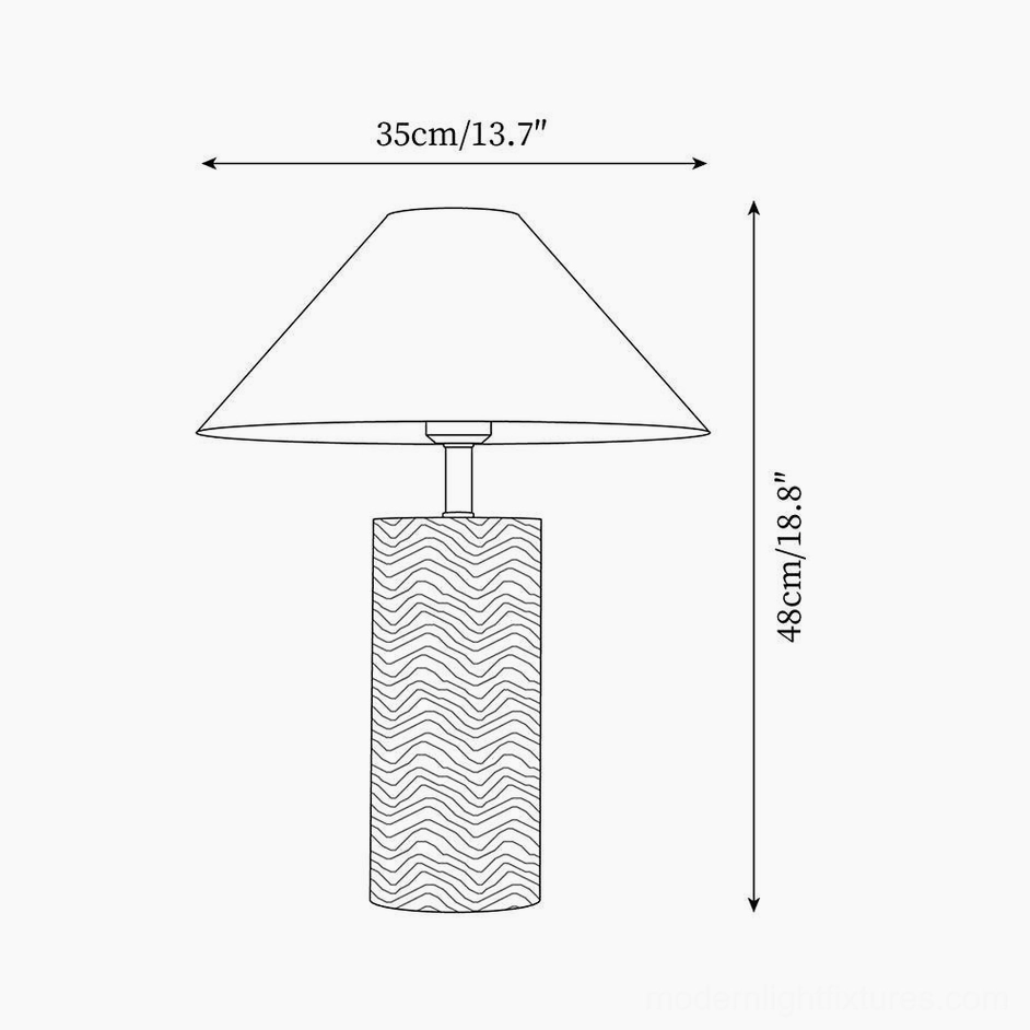 Technical dimension drawing of modern table lamp showing 35cm diameter and 48cm height measurements