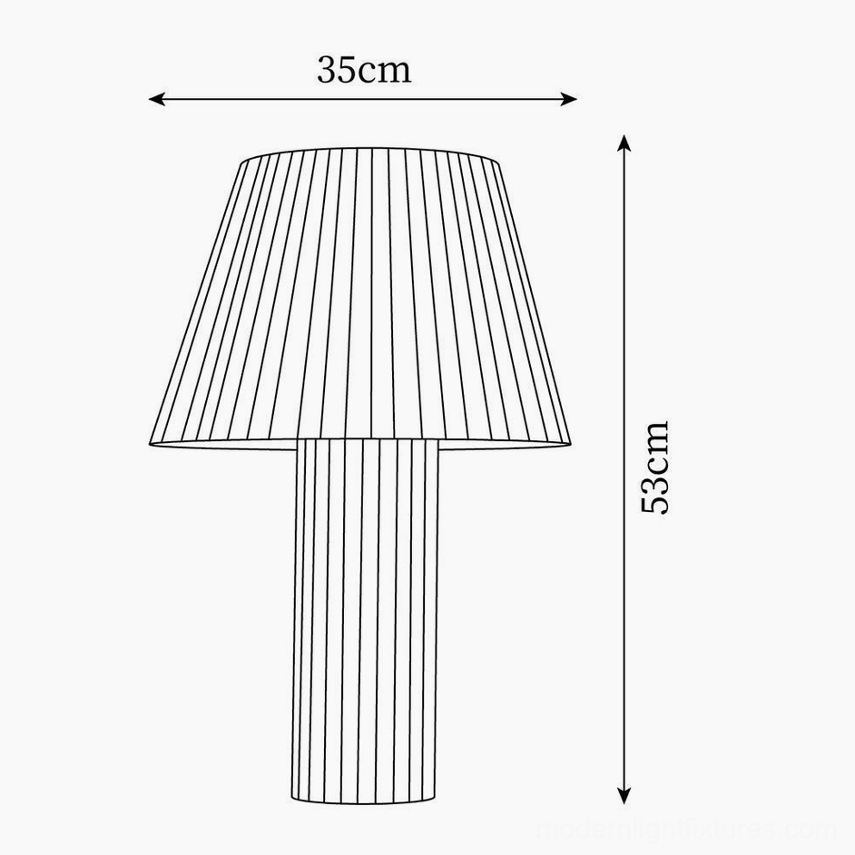 Table lamp technical schematic drawing showing orthographic front view with dimensions 35cm diameter and 53cm height specifications for modern pleated shade design