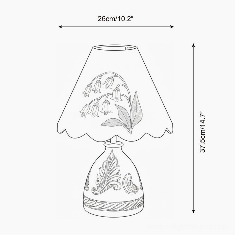 Technical specification drawing of table lamp showing dimensions 26cm width and 37.5cm height