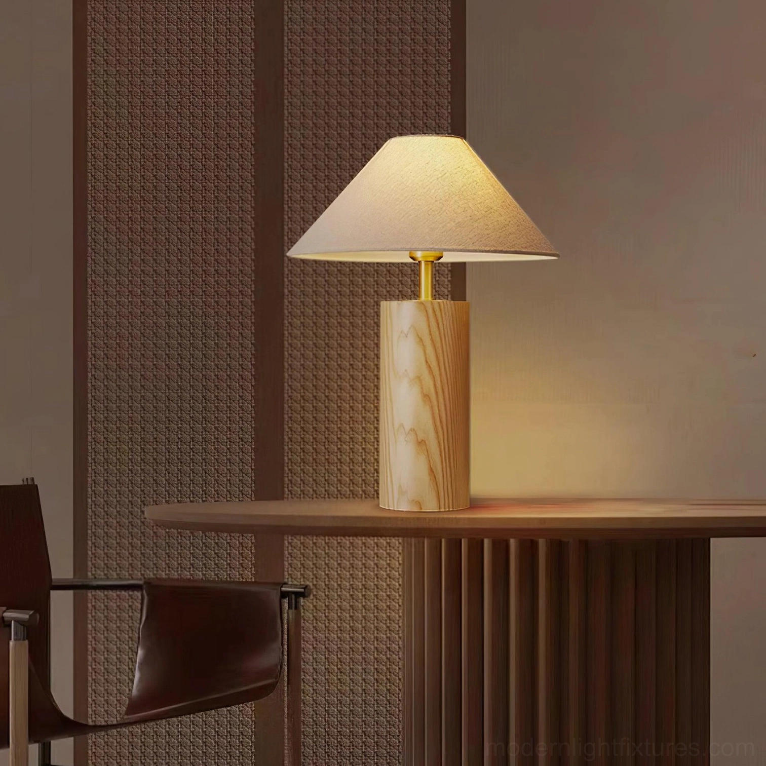 Contemporary table lamp in transitional interior design setting with mixed style furnishings