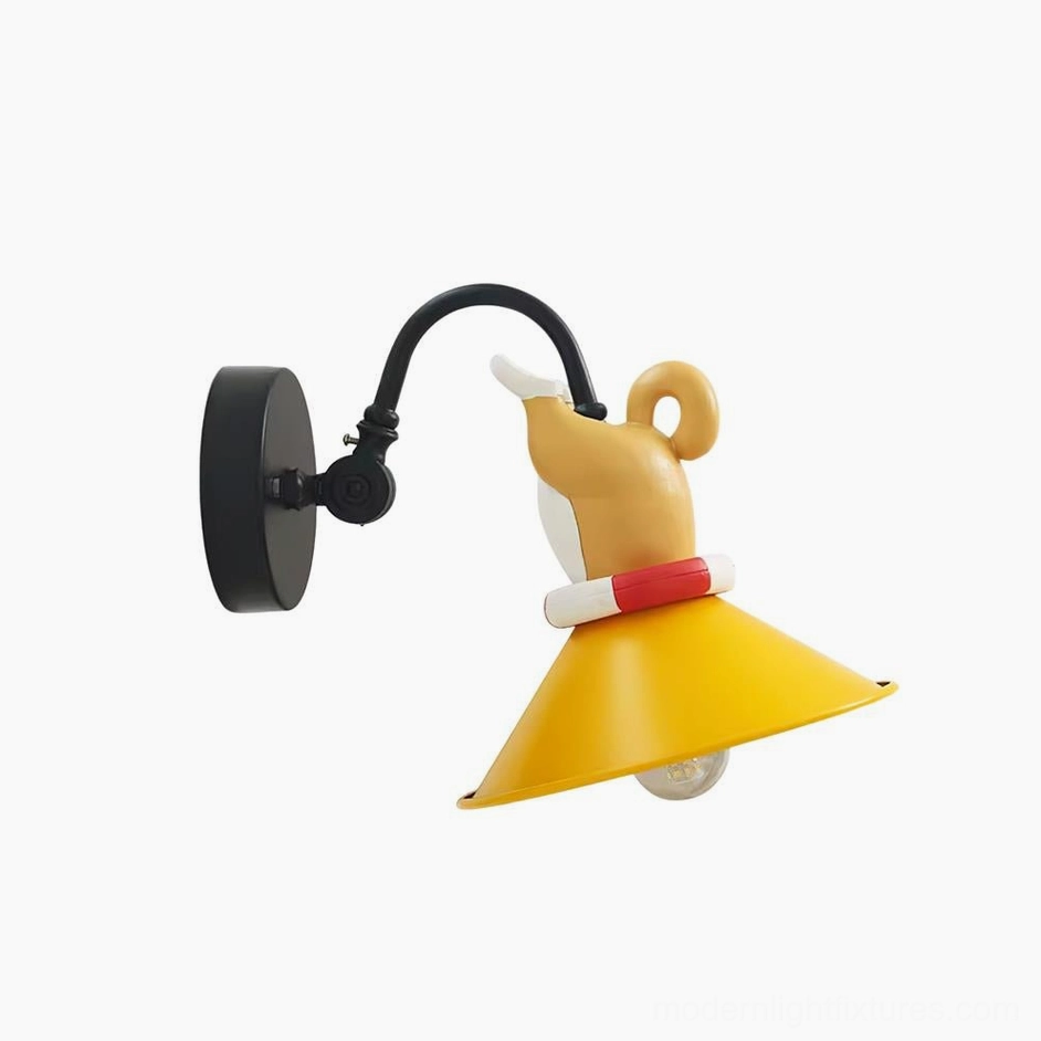 Playful Taily corgi wall sconce Model A variant showing cartoon dog design in black and yellow color scheme