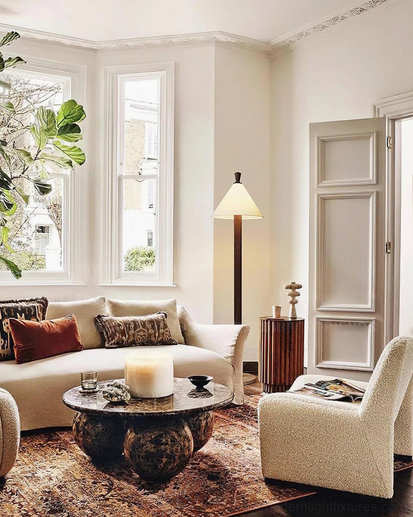 Takumi minimalist floor lamp in luxury living room with classic vintage elegant interior design