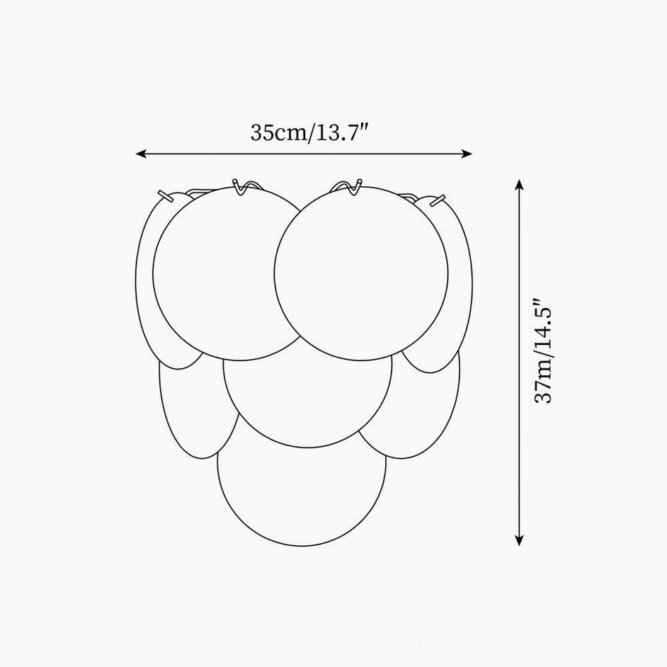 Talia hand-blown glass bubble wall sconce technical schematic showing product dimensions 35cm width by 37cm height with outline measurements