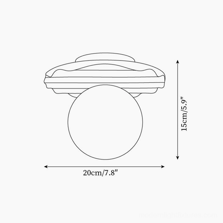 Talia ceiling light fixture technical specification diagram showing 20cm diameter and 15cm height dimensions