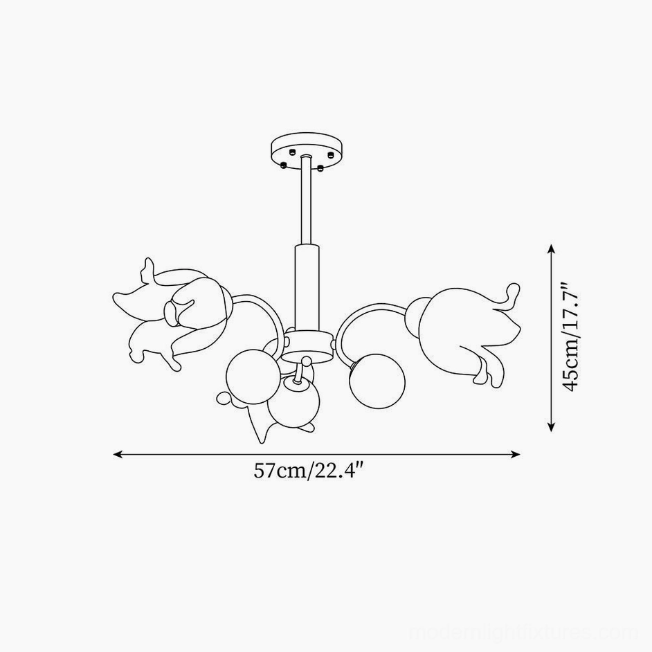 Talia modern chandelier 3-head technical line drawing specifications 57cm diameter 45cm height