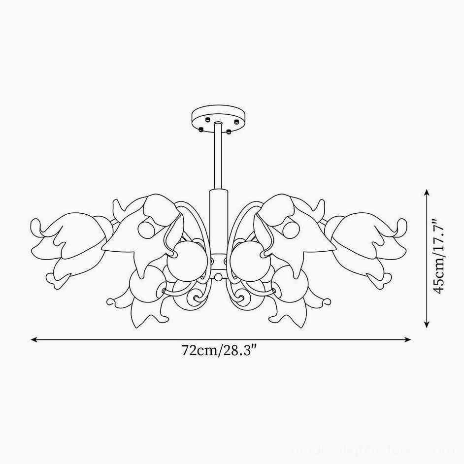 Talia modern chandelier 6-head technical line drawing specifications 72cm diameter 45cm height