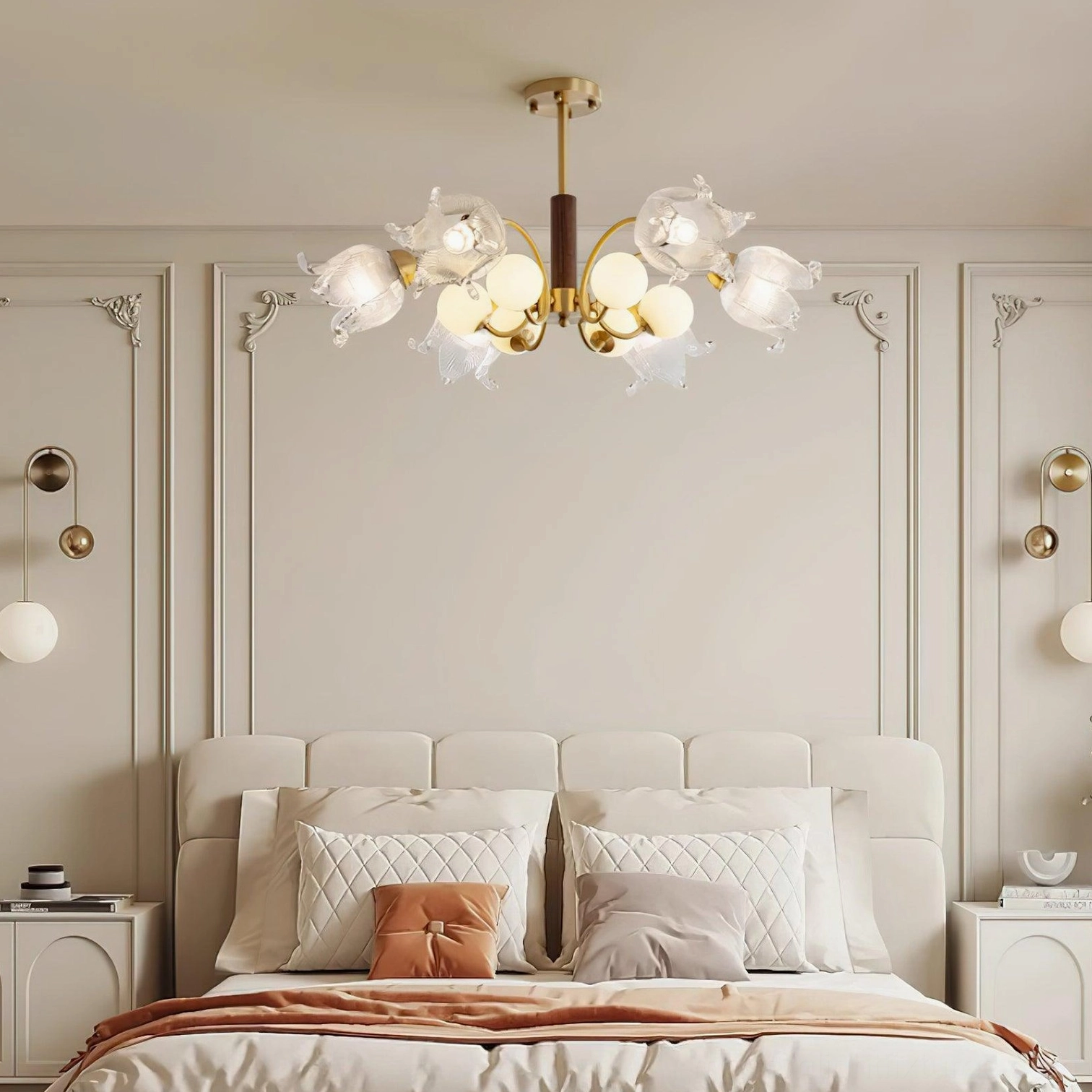 Talia modern chandelier installation and hanging rod assembly detail for ceiling mount