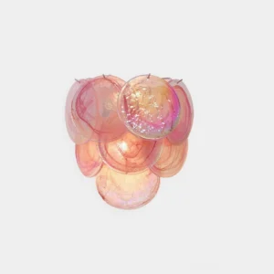 Talia hand-blown glass bubble wall sconce in pink showing iridescent glass cluster design on white background, modern artistic wall lamp