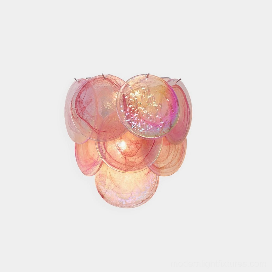 Talia hand-blown glass bubble wall sconce in pink showing iridescent glass cluster design on white background, modern artistic wall lamp
