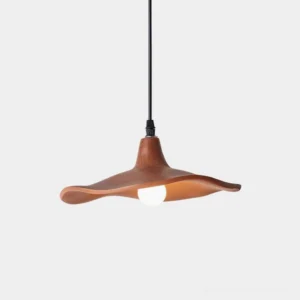Talmera wavy pendant light with organic curved resin shade in brown finish, front view against white background
