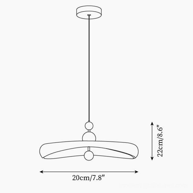 Talon pendant lamp technical dimension diagram showing 20cm width and 22cm height specifications