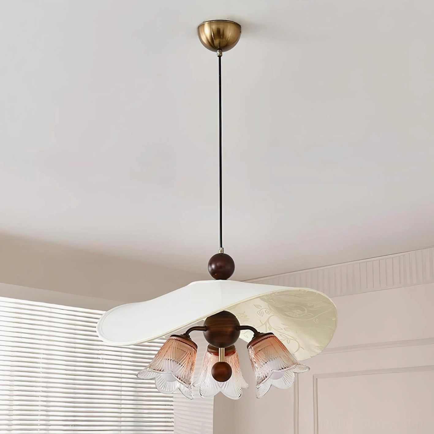 Talvera Model A sculptural pendant light with textured fabric shade and dimmer-compatible design