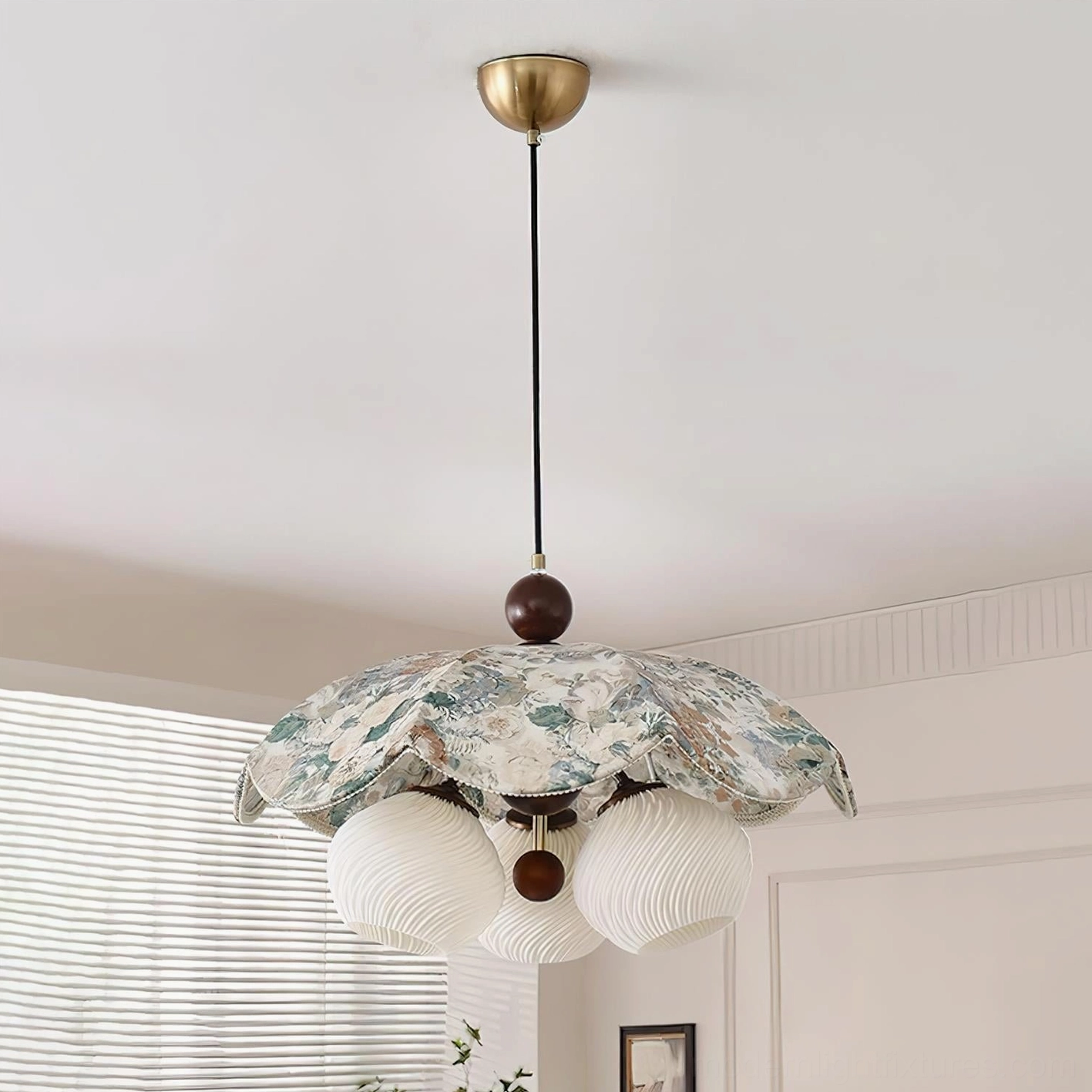 Talvera Model C sculptural pendant light with premium glass orbs and contemporary fabric design