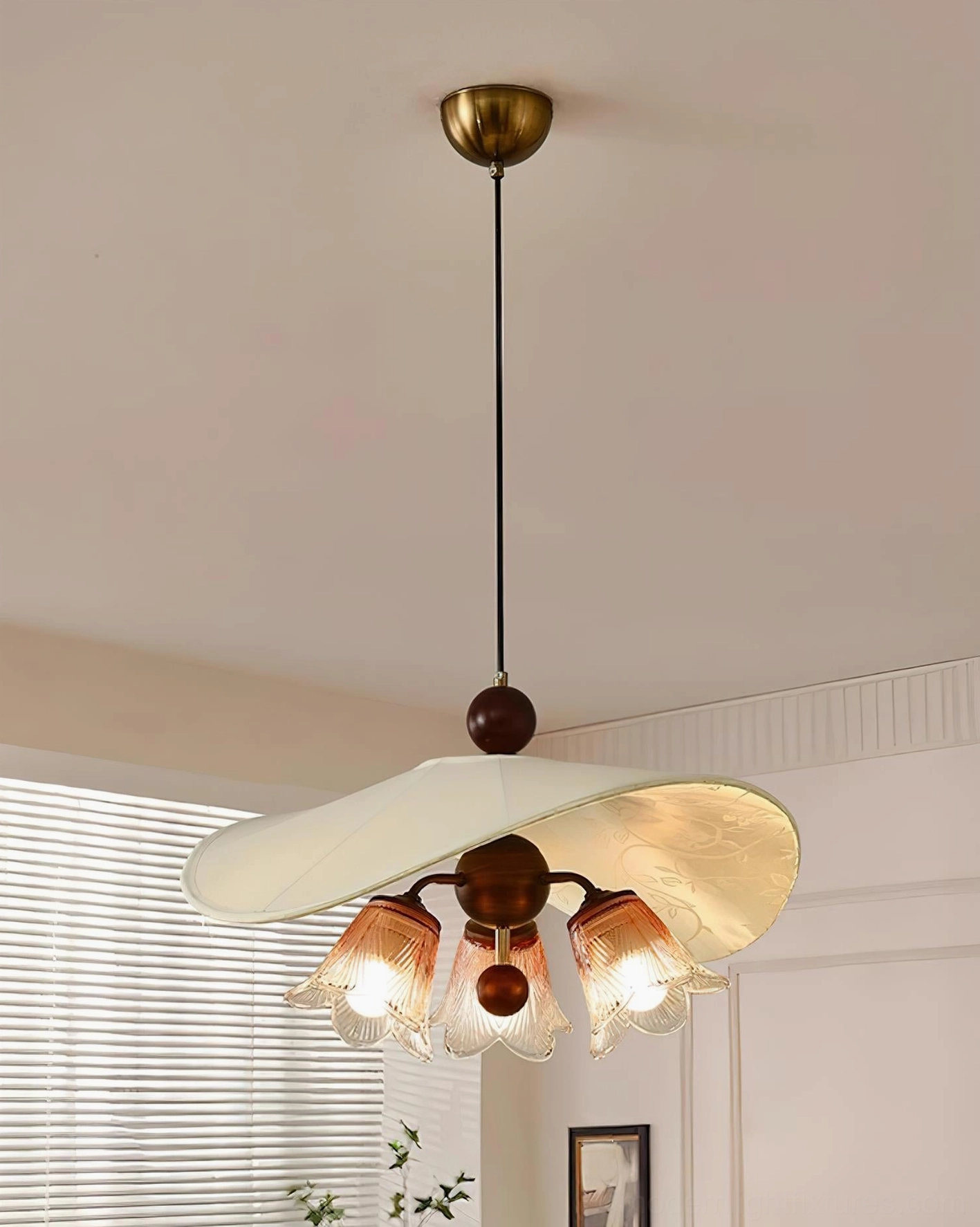 Talvera pendant light installation showing adjustable 150cm wire and ceiling mounting hardware