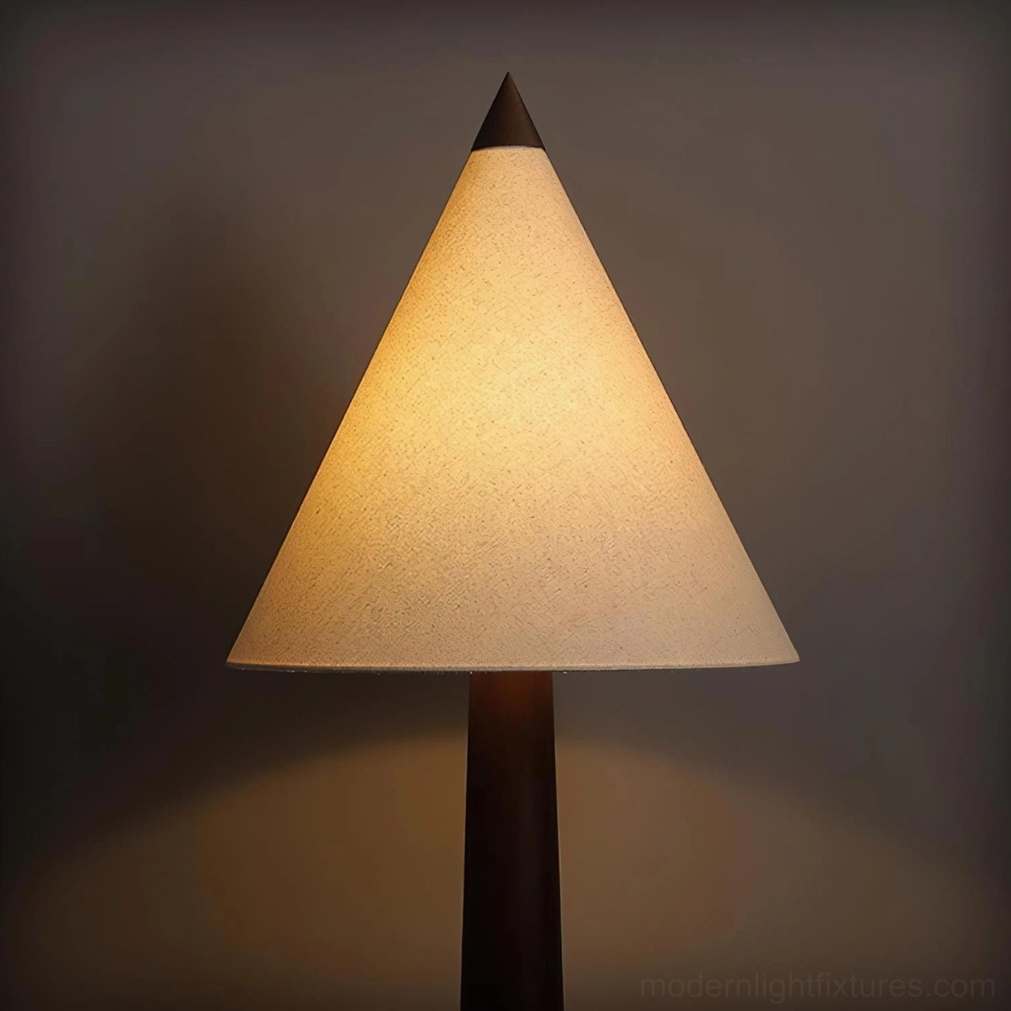 Contemporary floor lamp with sculptural tapered pole and diffused ambient light cone shade