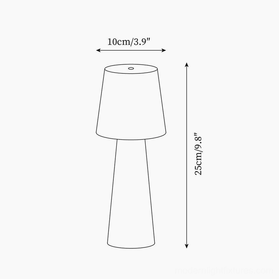 Tapered table lamp technical dimension drawing 25cm height 10cm diameter specifications