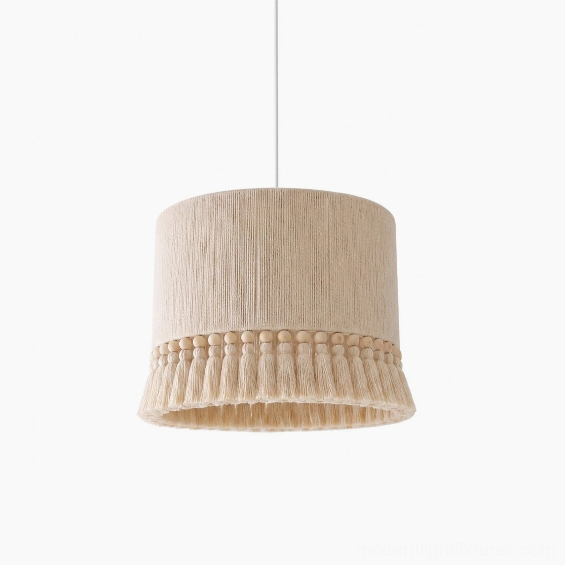 Tasmira cotton tassel pendant fixture installation and hanging display with warm ambient glow