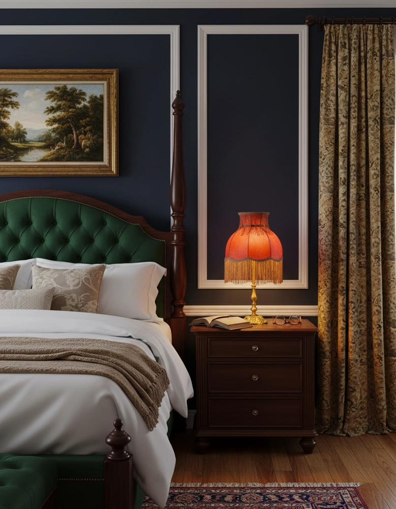 Vintage-inspired tassel table lamp with decorative brass base and fabric fringe details
