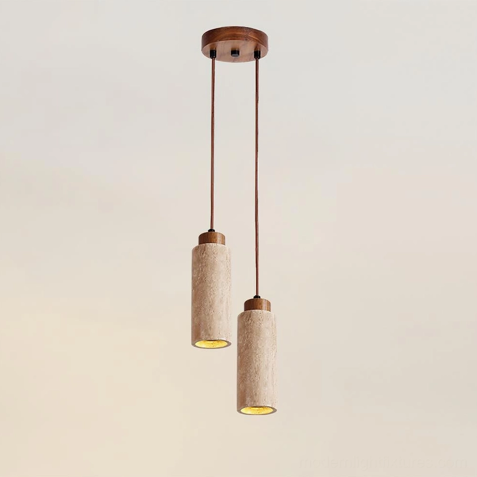 Tavolo beige dual head travertine pendant light fixture modern contemporary installation