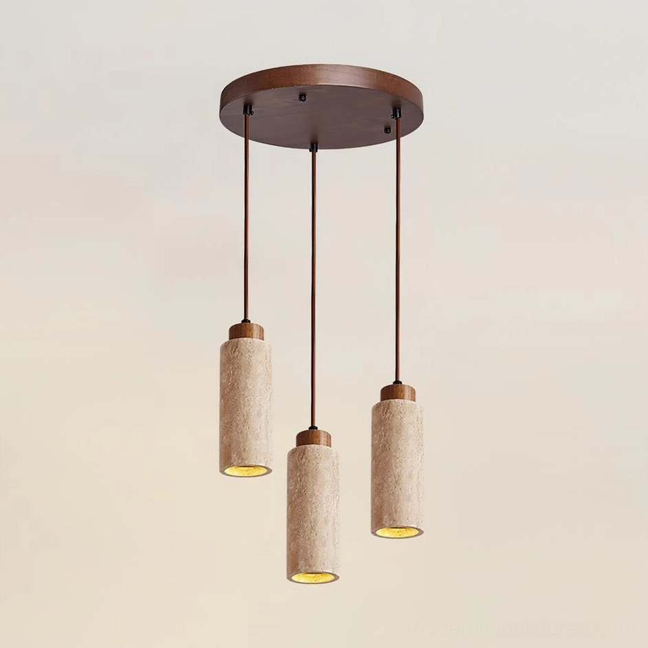 Tavolo beige three head clustered travertine pendant light dining room focal point
