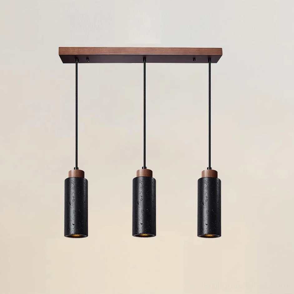 Tavolo black linear three head travertine stone pendant light long dining table