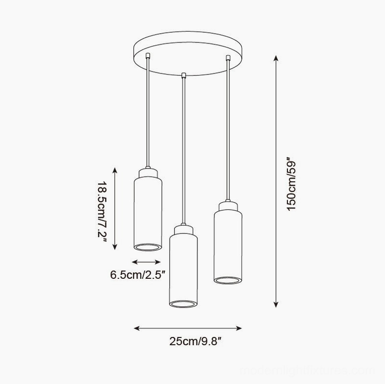 Tavolo three head circular pendant light technical drawing 25cm span clustered configuration