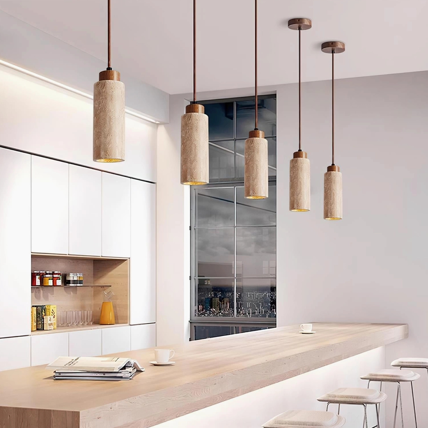Tavolo pendant light fixture two head configuration bedroom installation view
