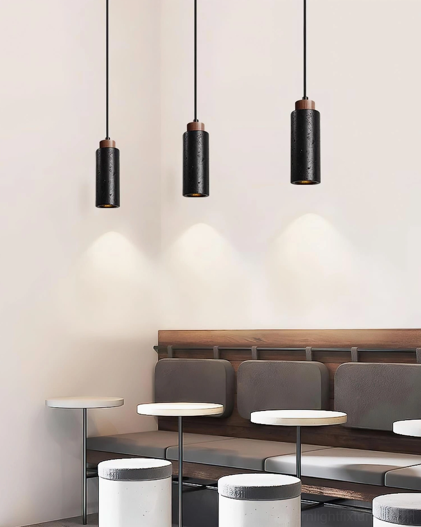 Tavolo pendant light fixture wood accent detail walnut color crown top