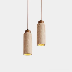 Tavolo travertine pendant light single head beige stone fixture front view minimalist design