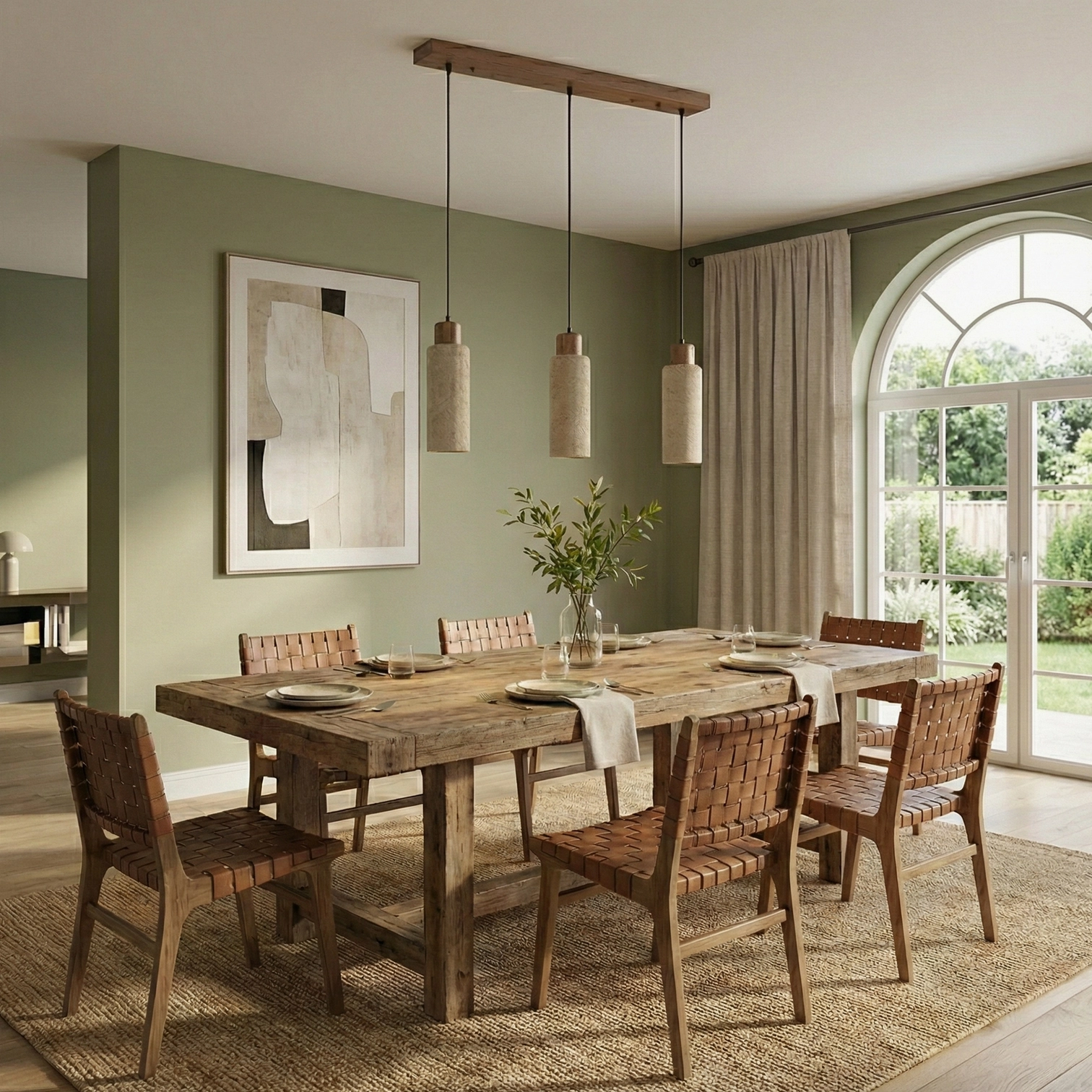 Tavolo three head linear travertine pendant light modern dining room warm wabi-sabi style