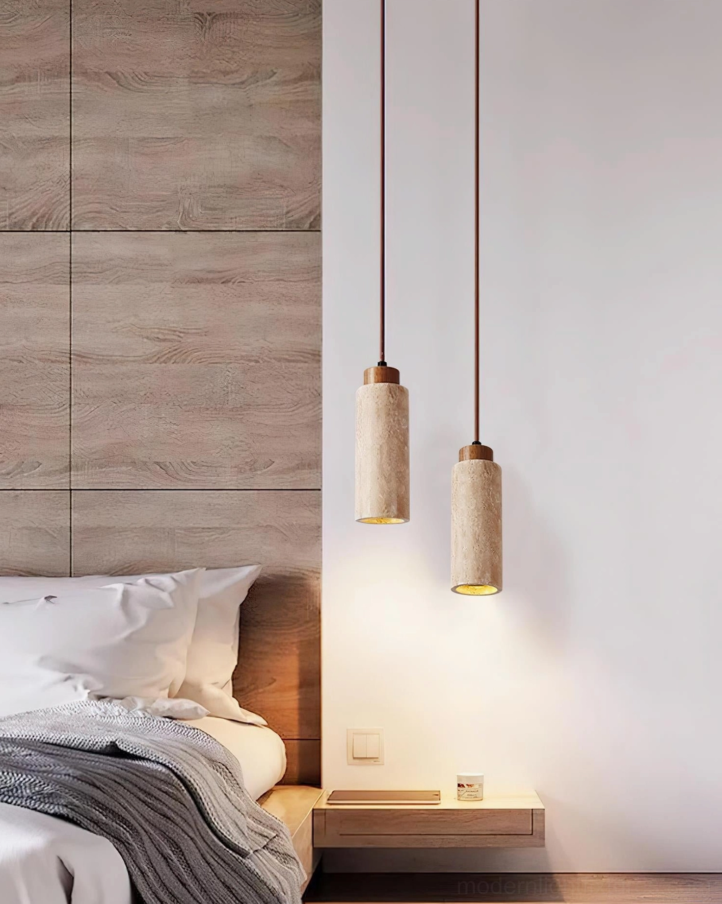 Tavolo beige travertine stone pendant light bedside installation bedroom warm lighting