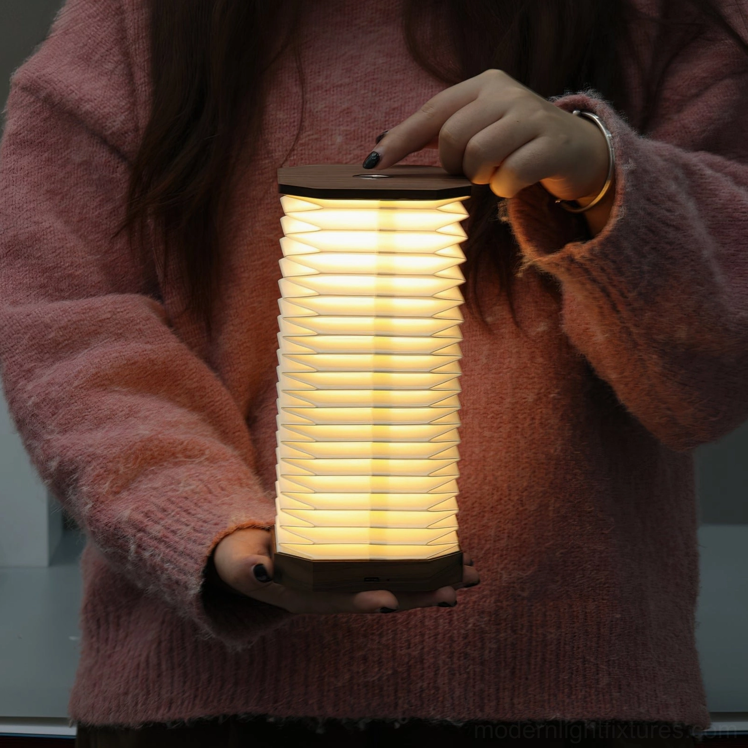 Tawa Fold beech finish accordion lamp home office desk USB charging port integrated LED