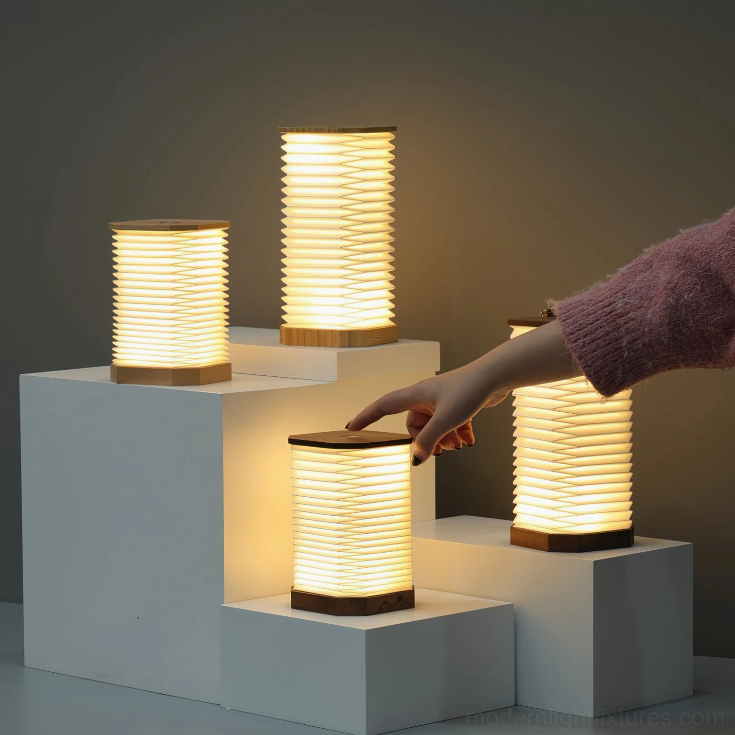 Tawa Fold accordion lamp beech wood base warm white 3000K color temperature lighting