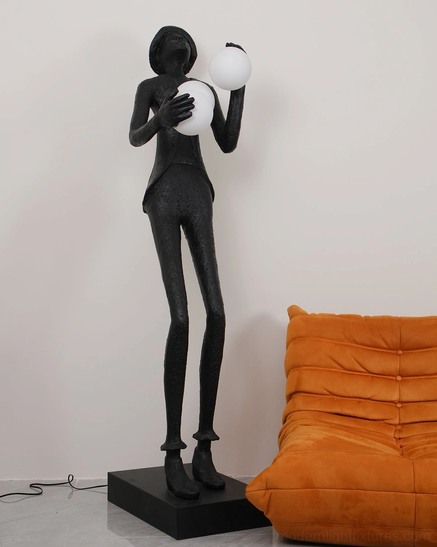 Teal blue humanoid sculptural floor lamp frosted glass lights modern artistic home décor fixture